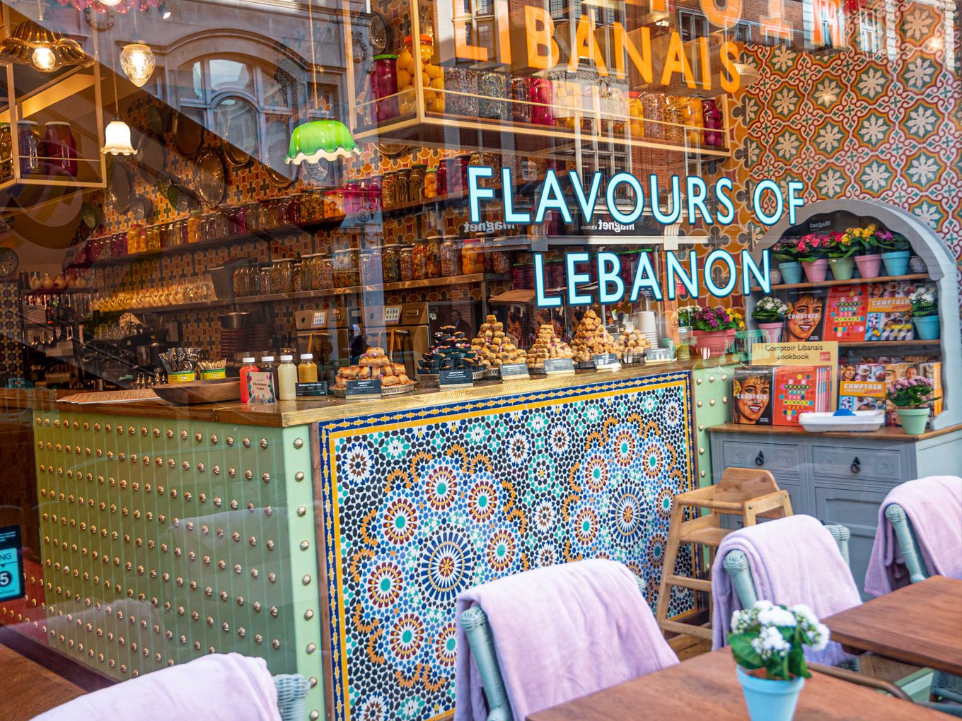 window with flavours of lebanon sign